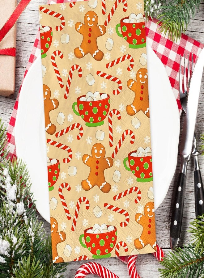 AnyDesign 100 Pack Christmas Guest Napkins Gingerbread Man Candy Cane Snowflake Disposable Paper Napkins Xmas Winter Holiday Dinner Hand Napkin for Home Kitchen Bathroom, 13 x 15.7 Inch - Image 3